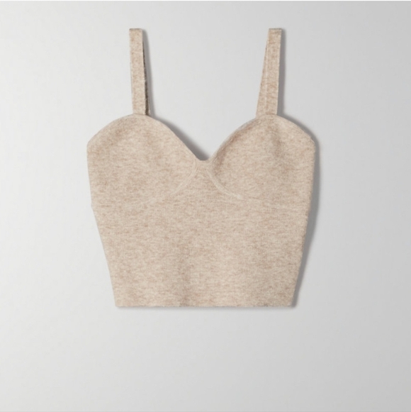 NWT WILFRED Sicily Set Cardigan Bustier Tank Top Heather Tannin Aritzia - Picture 10 of 15